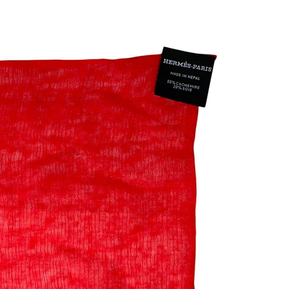 Hermes Scarf Shawl Large Cashmere Silk Red Haori — view 9