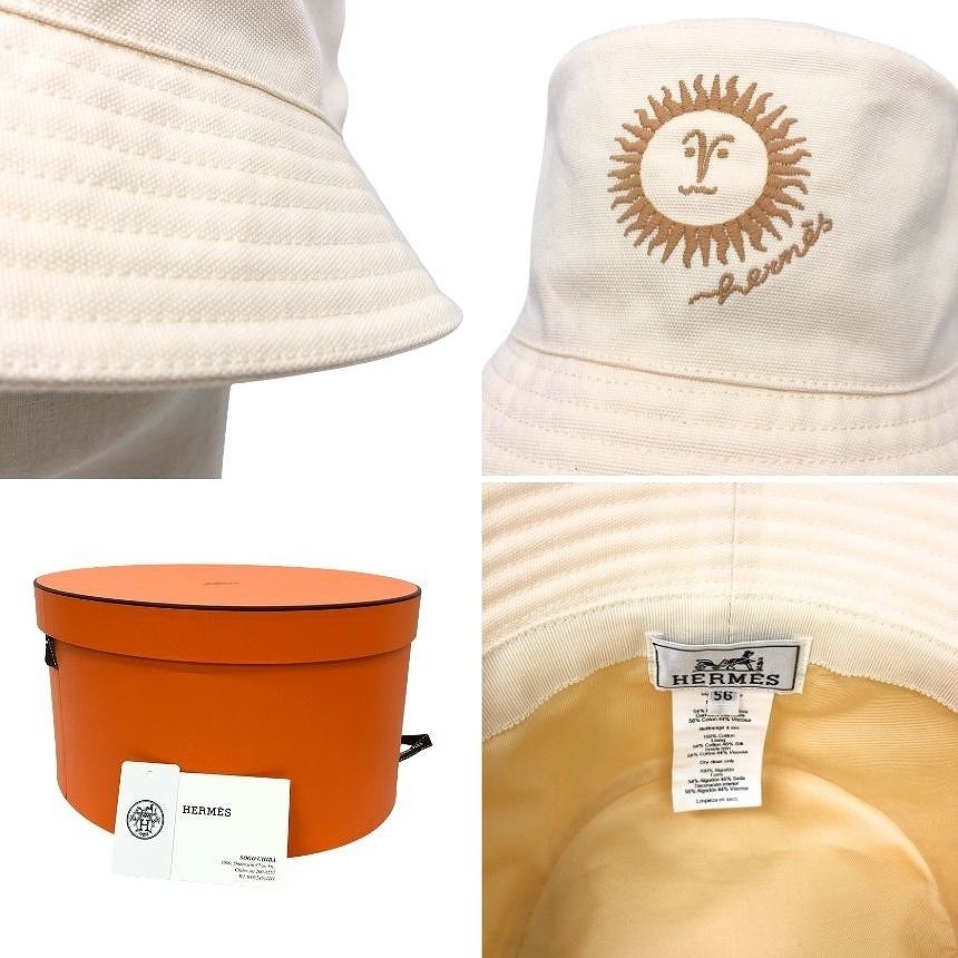 Hermes Hat Bucket Hat Baguette Hat Jean Sunshine 56 Cotton Ecru Beige New — view 3