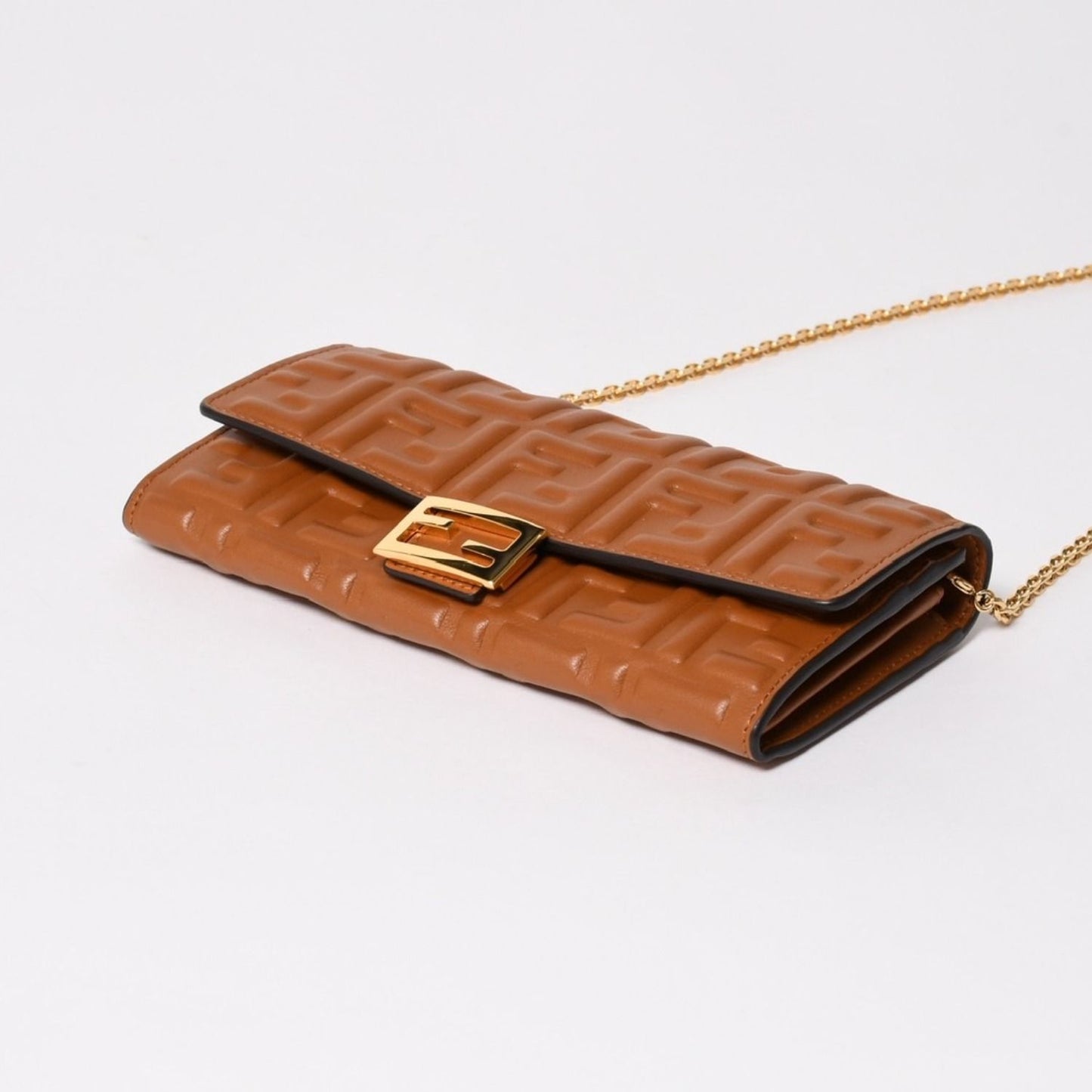 Fendi Wallet Continental Embossed FF Logo Brown Nappa Leather Gold — view 8
