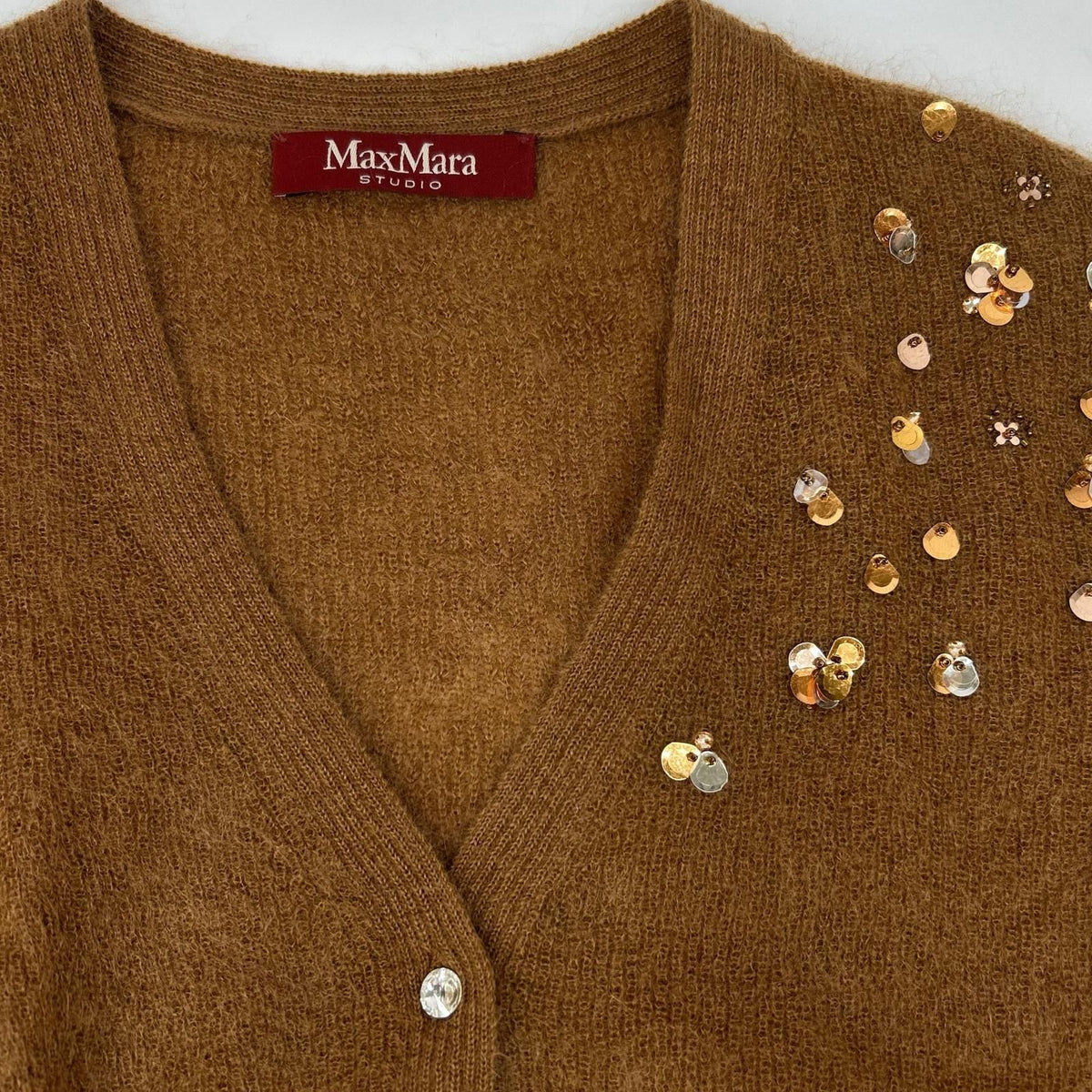 Max Mara Studio 6 75 Brown Sequin Mohair Cardigan — view 8