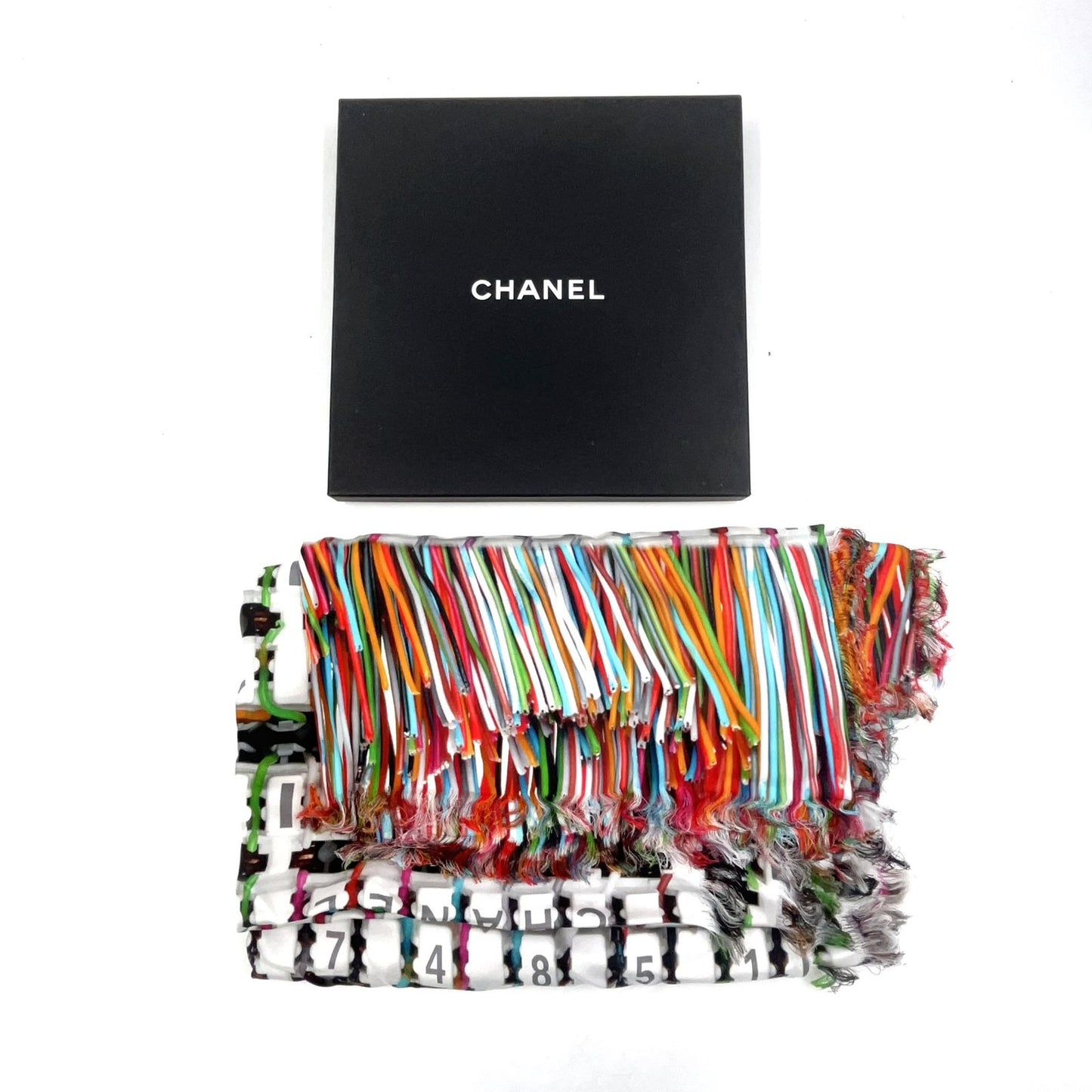 Chanel Logo Graphic Silk White Multicolor Large Shawl Scarf — view 7