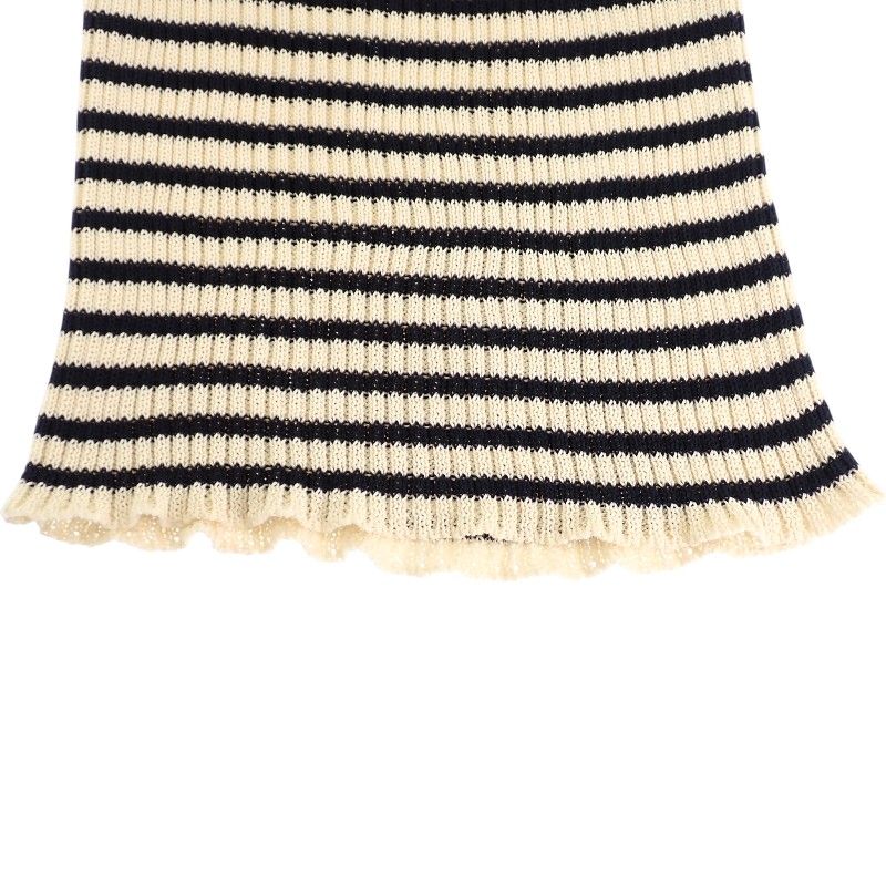 Dior Dioriviera Short Sleeve Knit 38 M Top Marine Border Rib Cotton Ivory Navy — view 8