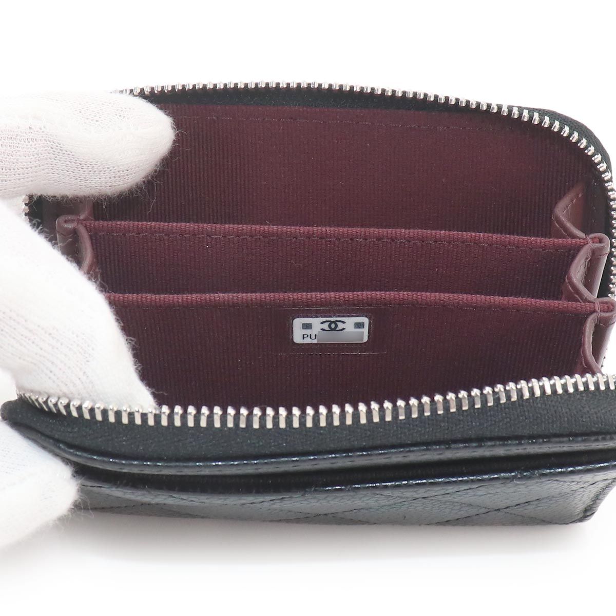 Chanel Quilted Coin Purse Caviar Leather Black CC Logo Silver — view 8
