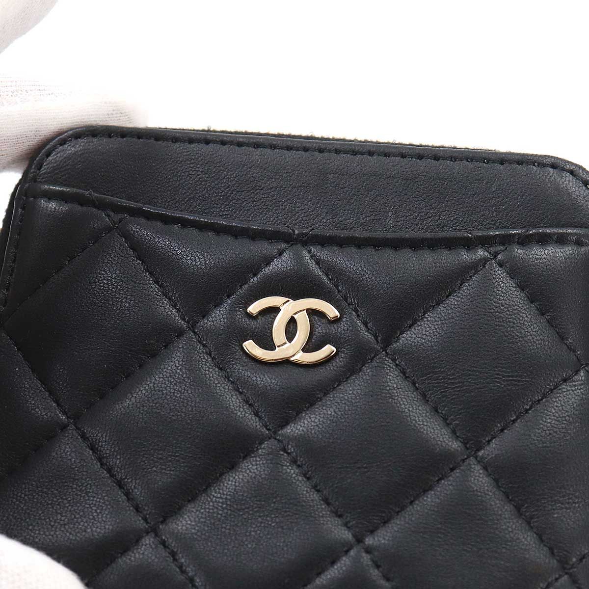 Chanel Quilted Coin Purse Lambskin Black Gold — view 9