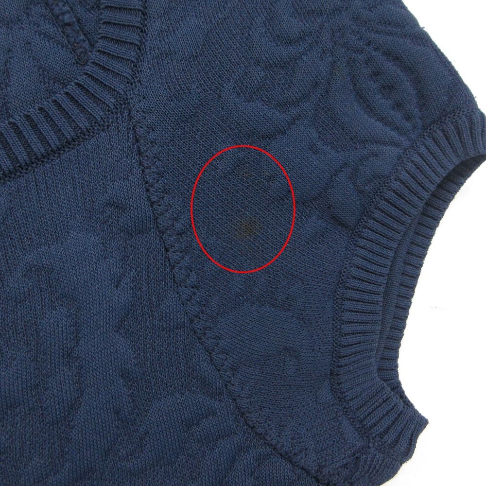 Chanel Dress Flower Jacquard Knit French Sleeve Flare a Line CC Logo Plate Navy — view 9