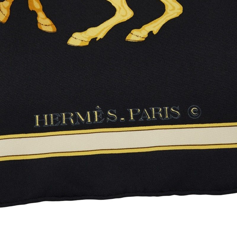 Hermes Carre 90 Carrousel Merry Go Round Scarf Large Black Gold Silk — view 5