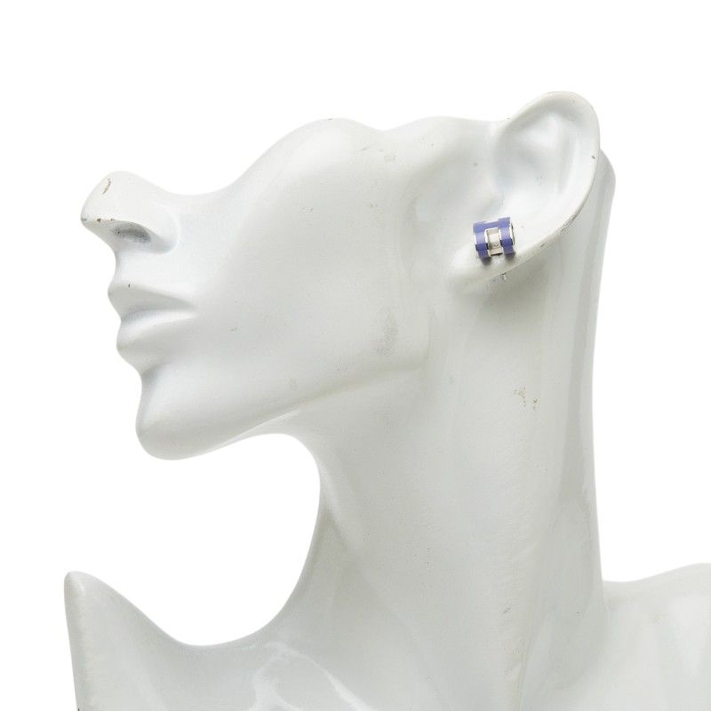 Hermes Pop H Earrings Silver Purple Metal — view 6