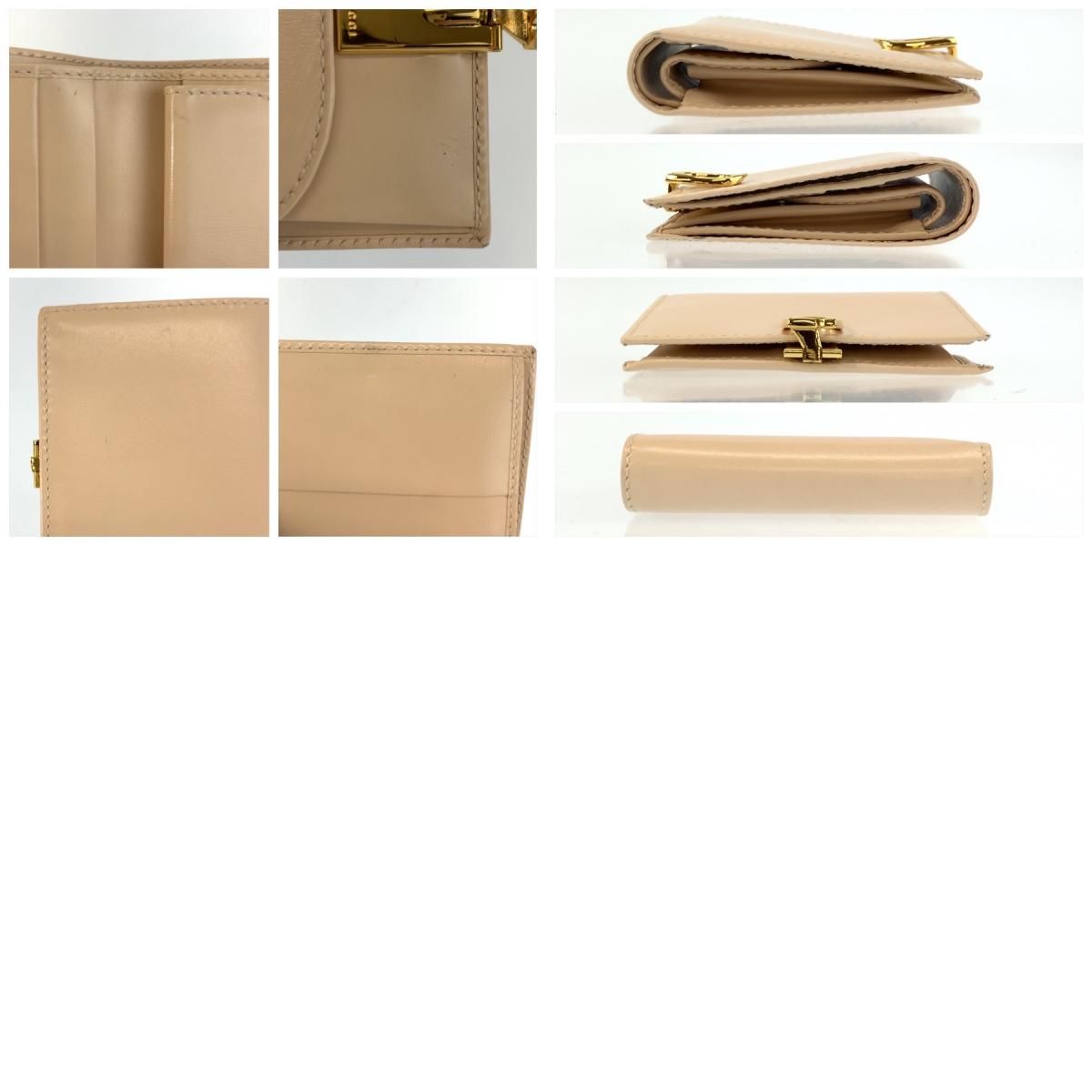 Gucci Logo Beige Gold Leather 035 Fold Wallet Compact — view 9