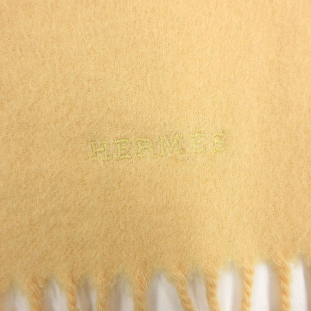 Hermes Scarf Logo Embroidery Fringe Yellow — view 9