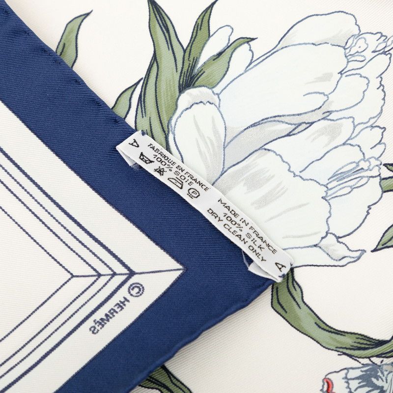Hermes Carre 90 Quai Aux Fleurs Flowers Blooming Coastal Street Scarf White Silk — view 6