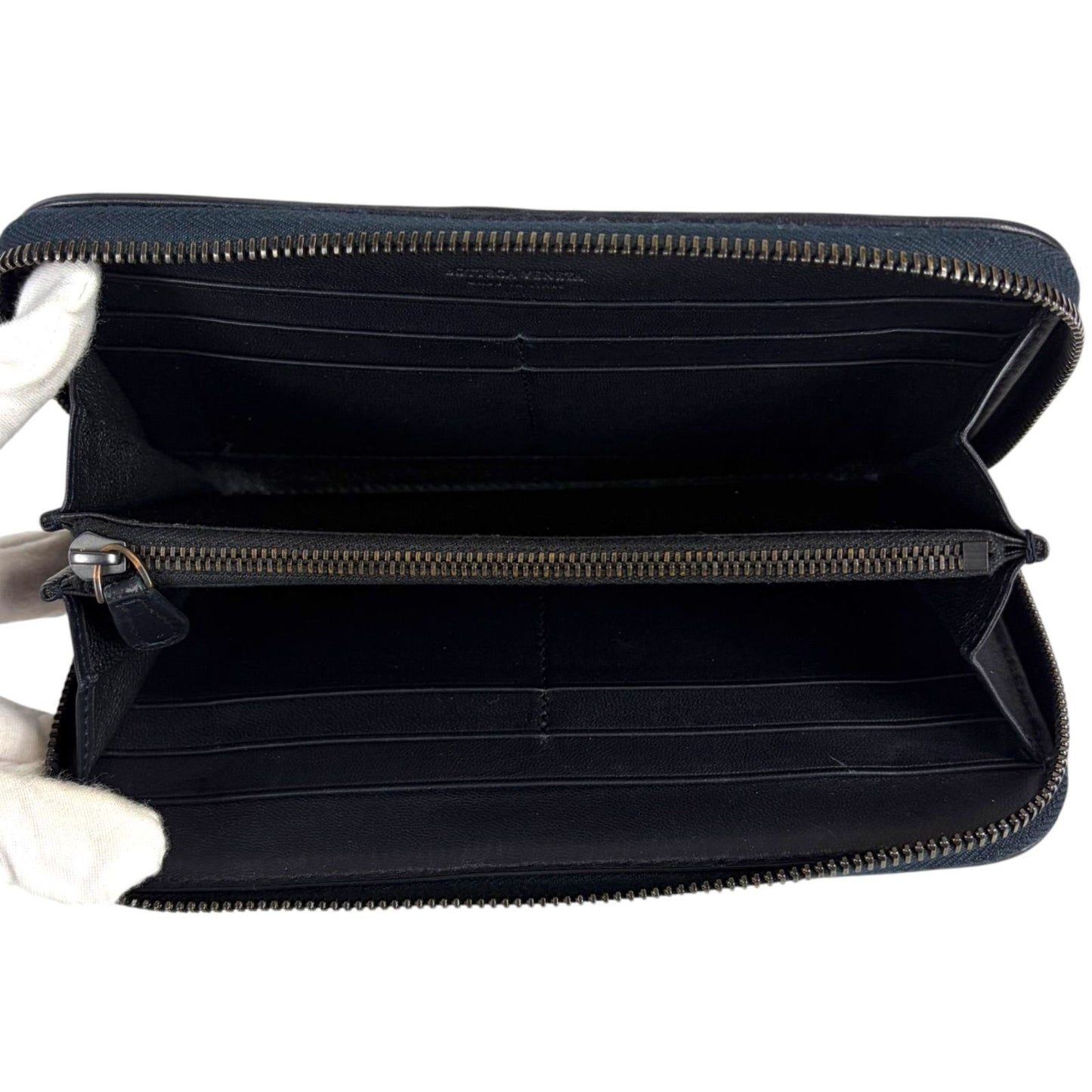 Bottega Veneta Wallet Round Zippy Black Intrecciato Leather Patent — view 9