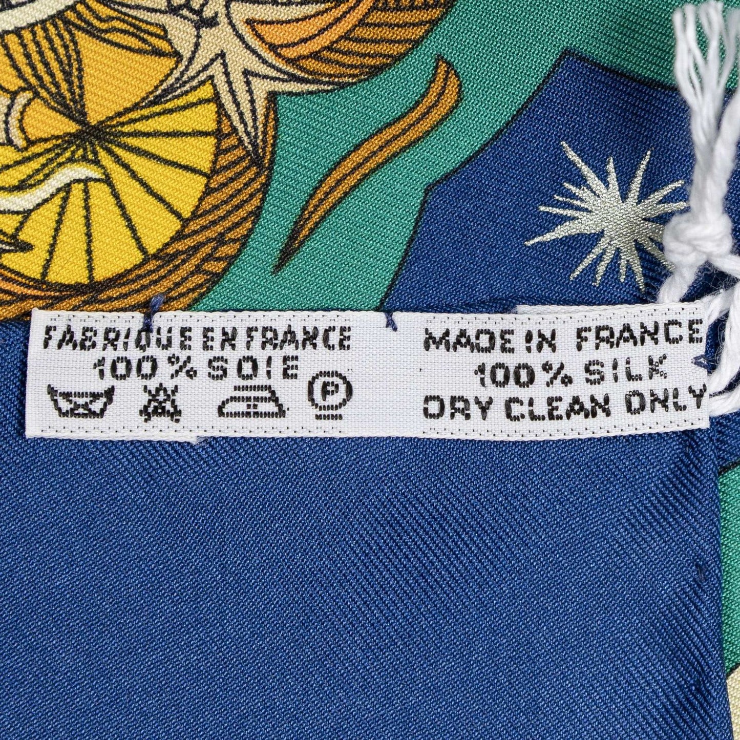 Hermes Scarf Navy Green 100% Gold Twill Silk — view 5