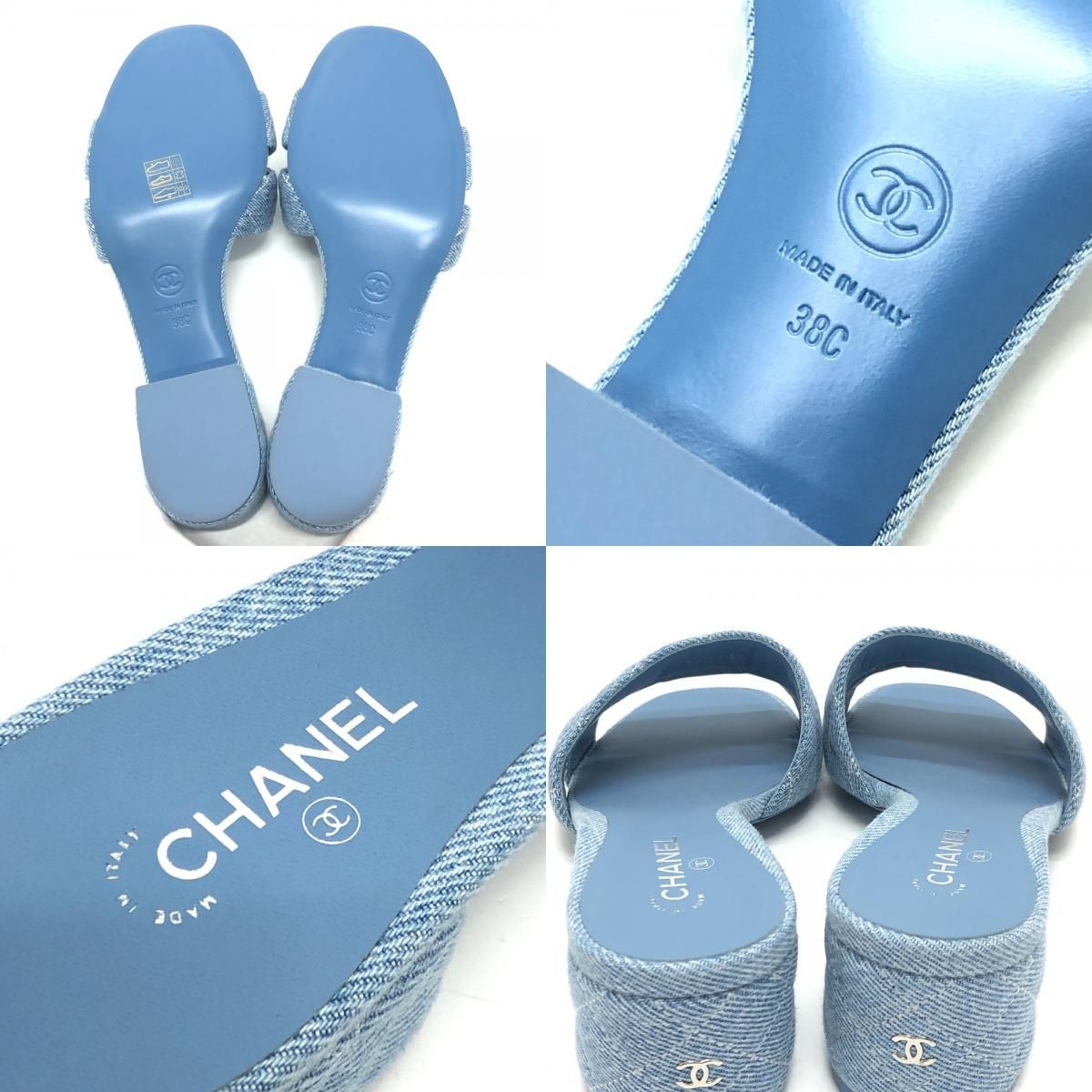 Chanel Sandals Quilted CC Logo Denim Blue — view 8
