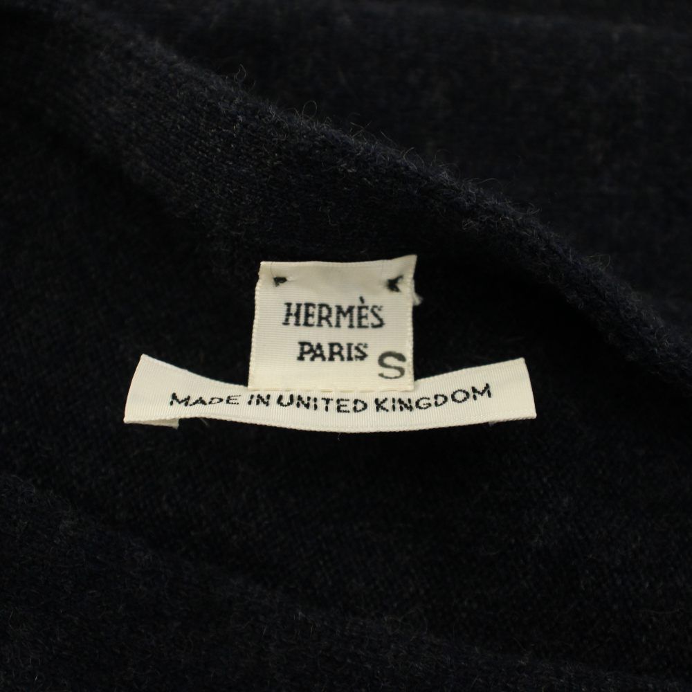 Hermes Knit Top Short Sleeve Cashmere Boat Neck 40 Navy HN Sweater — view 6