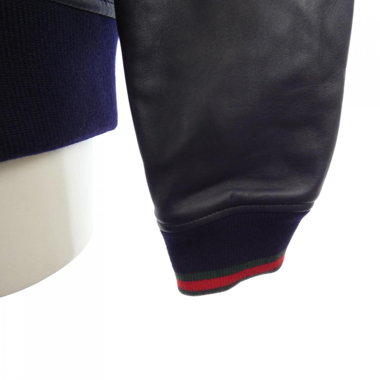 Gucci Web Stripe Leather Bomber Jacket — view 6