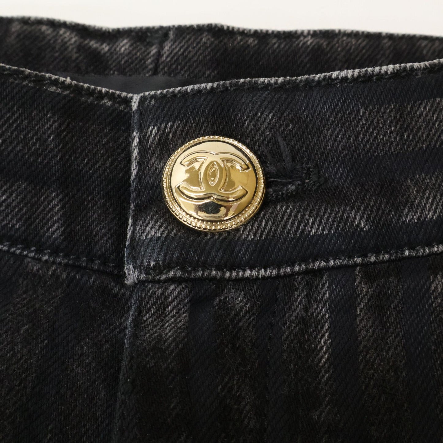 Chanel 20k Striped CC Logo Button Denim Pants 36 — view 9