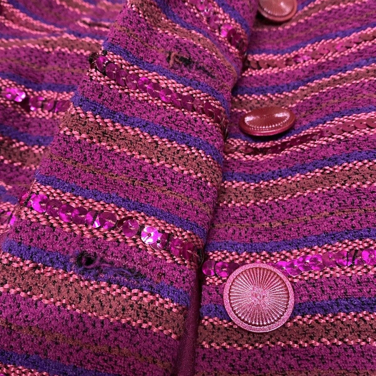 Chanel Jacket 36 S Purple Tweed Sequin Border Coco Button Cotton — view 9