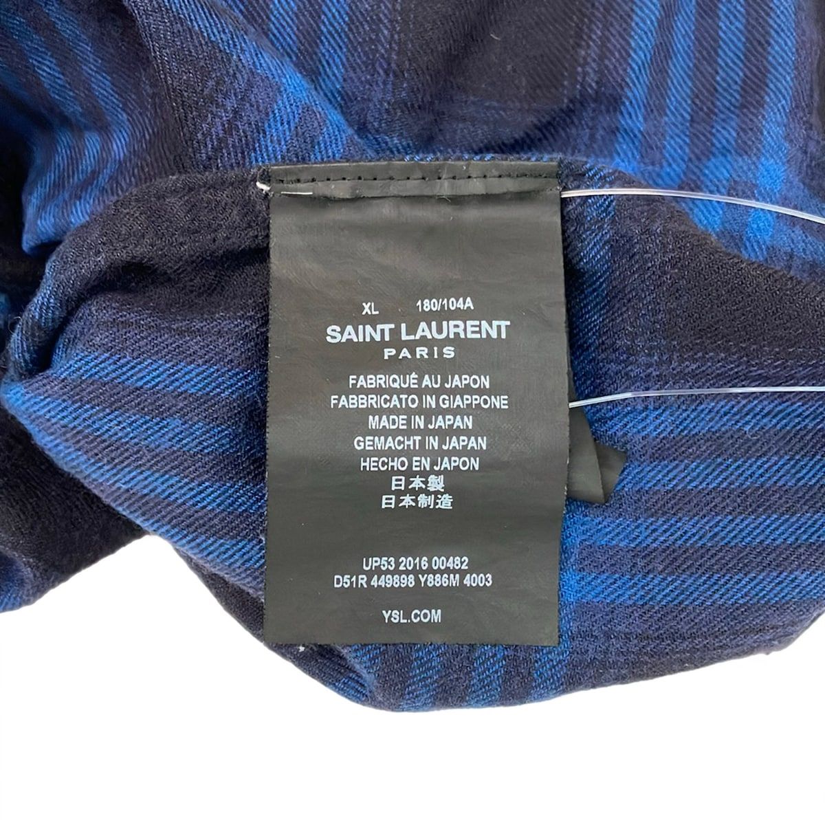 Saint Laurent Paris Long Sleeve Shirt XL Blue Dark Navy Plaid Pattern — view 5