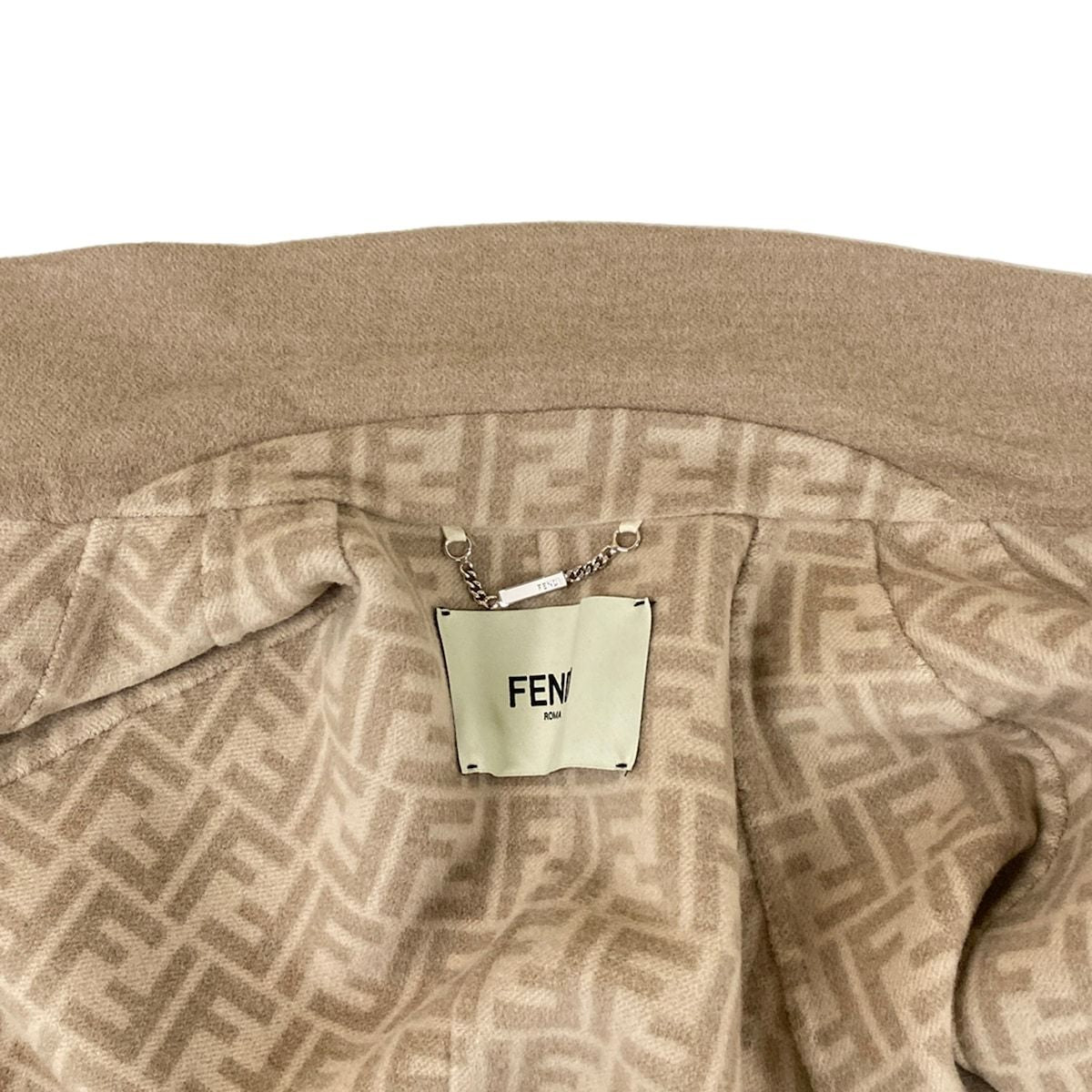 Fendi Coat 42 M Beige Long Sleeve Autumn Inside Zucca Pattern Wool Silk — view 9