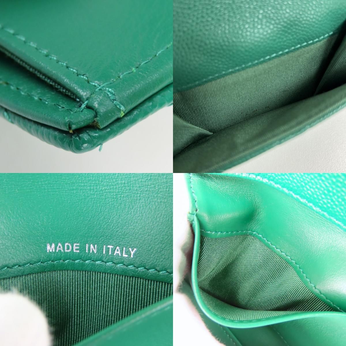 Chanel Trifold Wallet Compact Quilted CC Logo Caviar Leather Green Silver 30 — view 8
