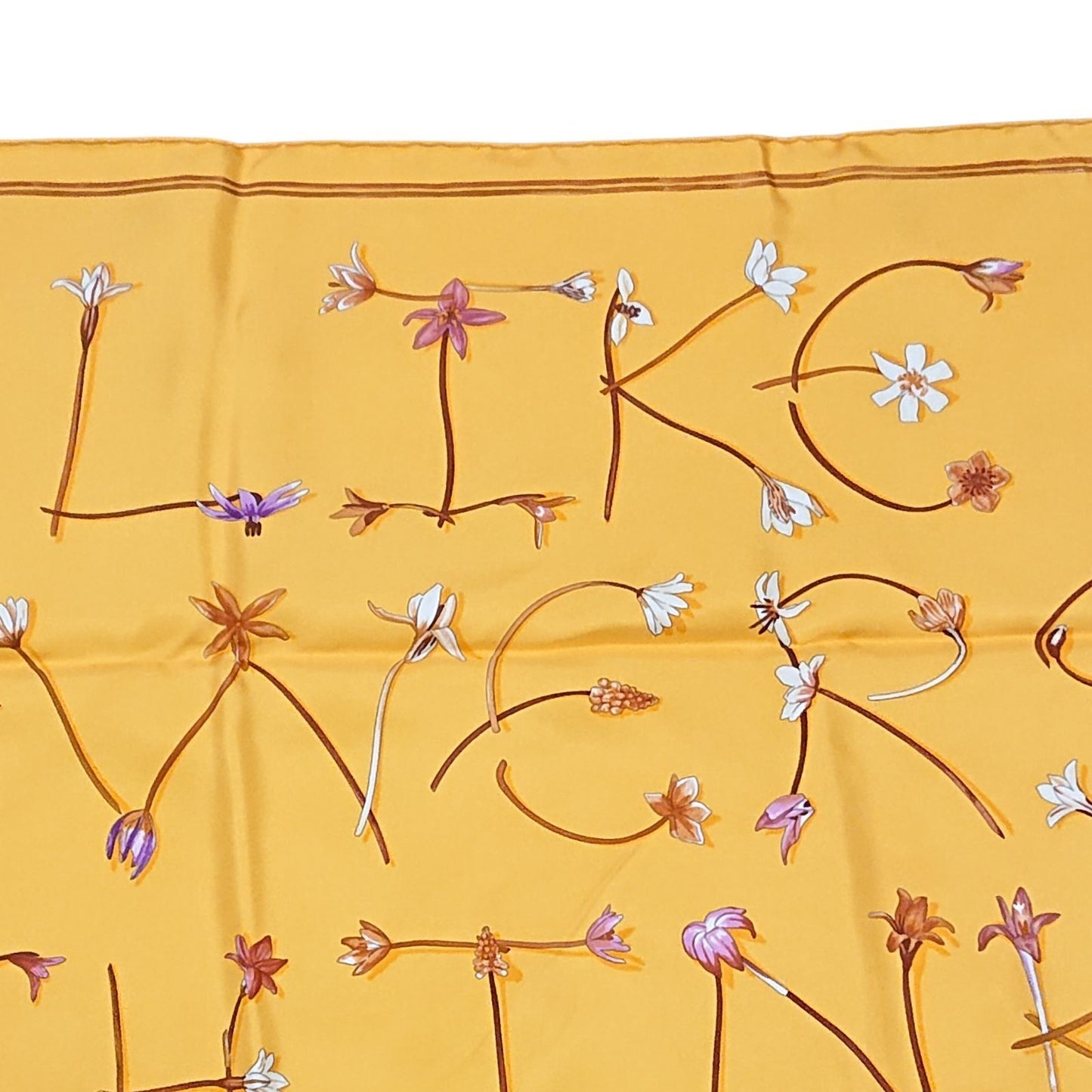 Hermes Carre 90 I Like Flowers Silk Scarf Yellow Box with Knotting Card — view 9