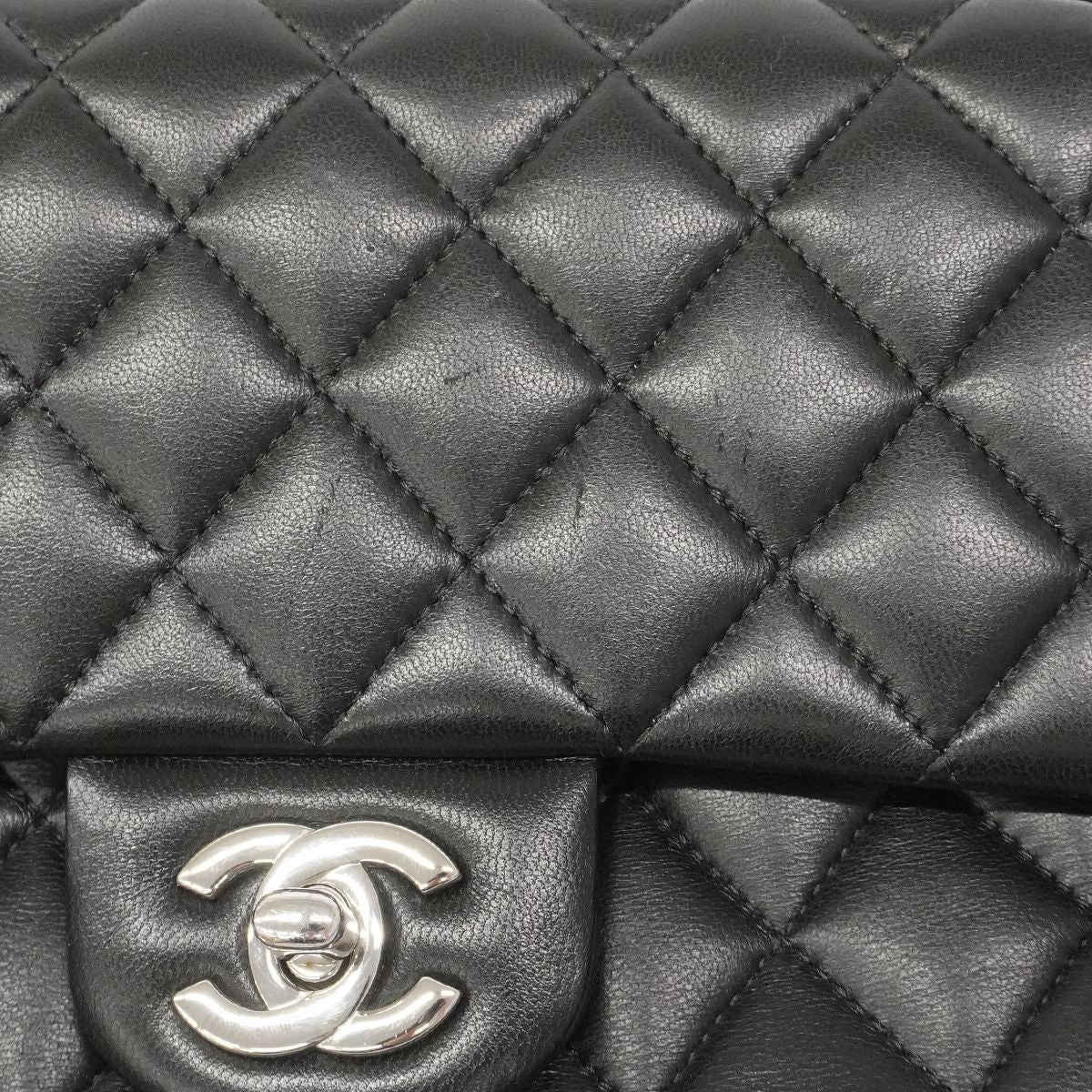 Chanel Shoulder Bag Quilted Lambskin Black Silver — view 8