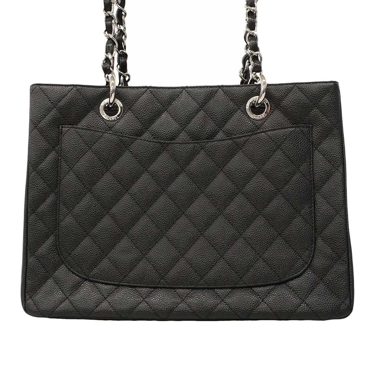 Chanel Chain Tote Quilted Caviar Leather Black Silver — view 6