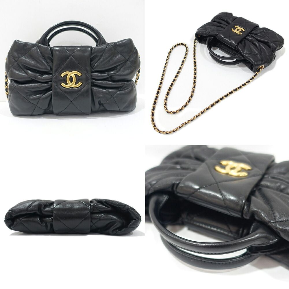 Chanel Mini Bow Bag Lambskin Black Gold — view 8