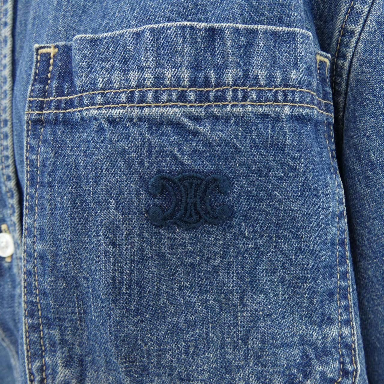 Celine Union Chien Wash Denim Cropped Shirt Triomphe — view 7