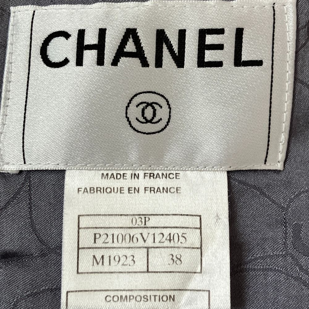 Chanel Lining Camellia CC Logo Button Linen Summer Tweed Jacket 38 Navy — view 9