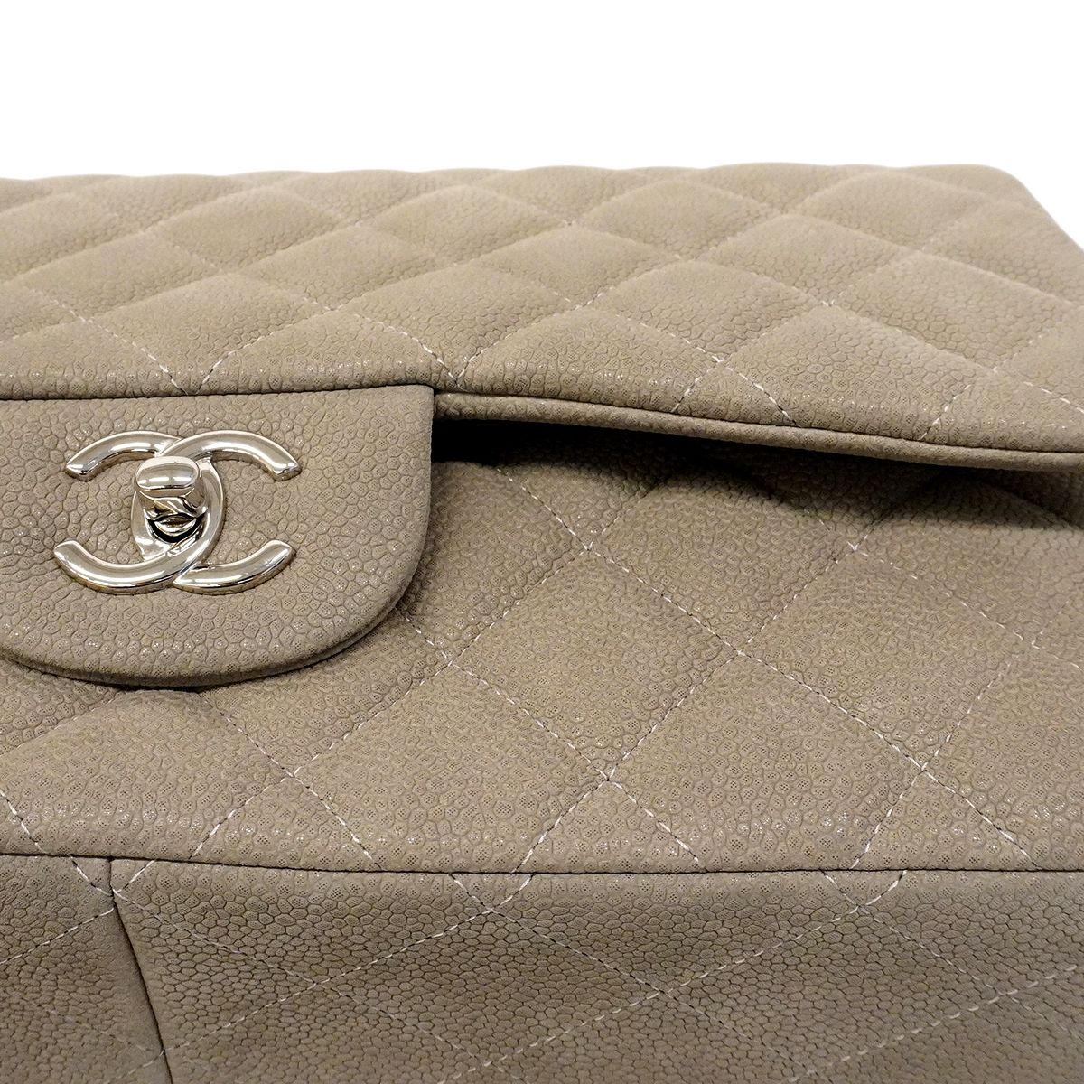 Chanel Shoulder Bag Maxi Quilted Caviar Leather Gray Silver — view 8