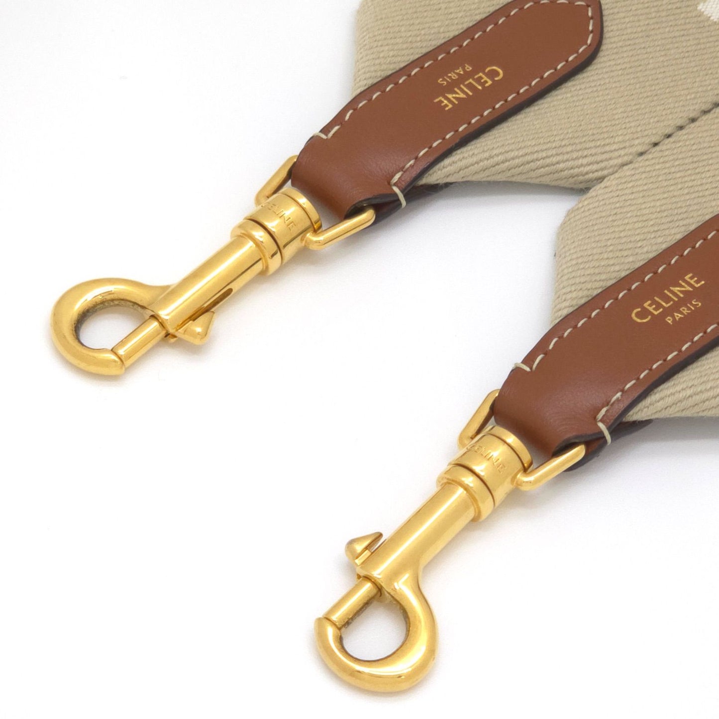 Celine Logo Shoulder wrap Full Beige canvas Brown leather Gold Metal — view 9