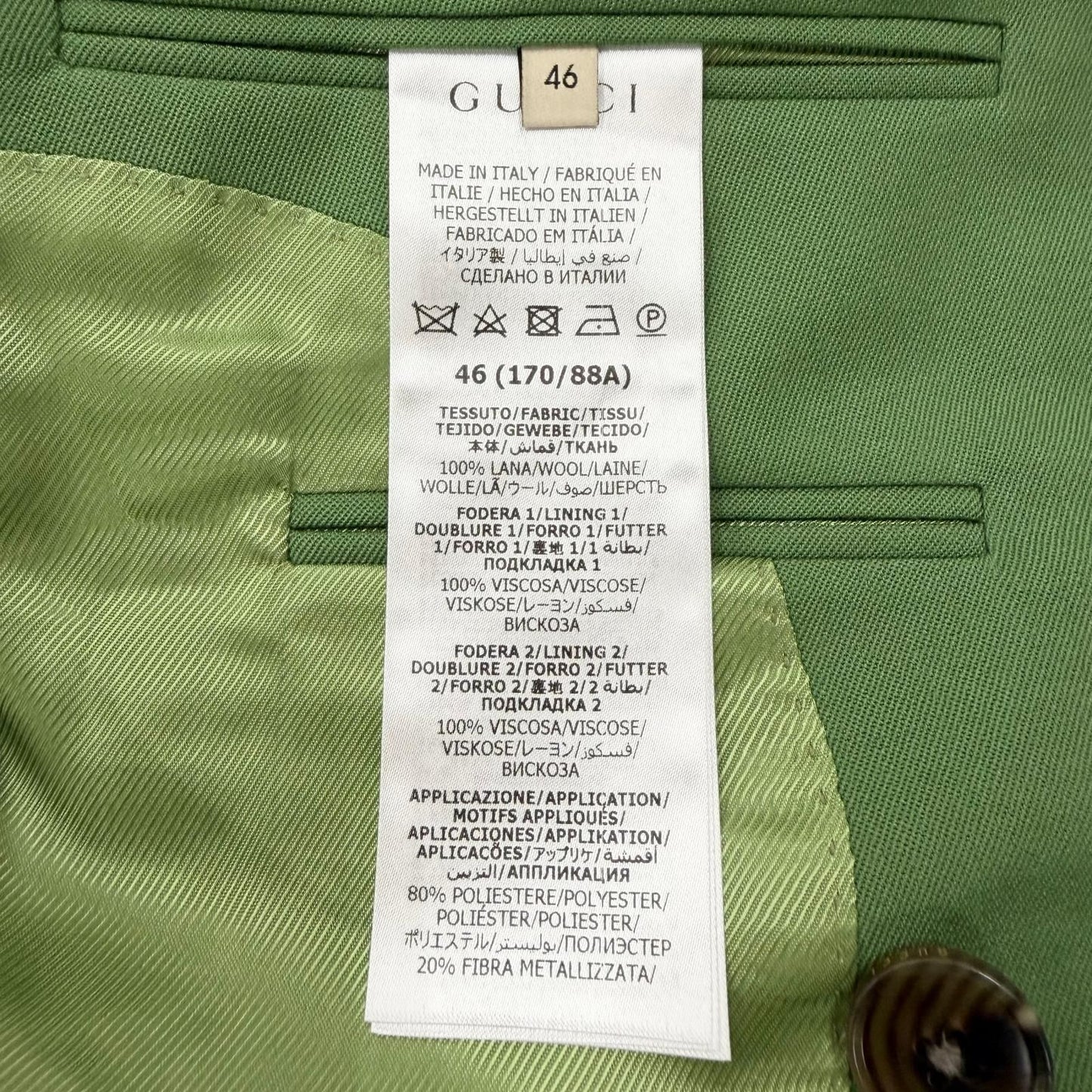 Gucci Wool Peak Lapel Double Breasted Tailored Jacket Green 46 — view 9