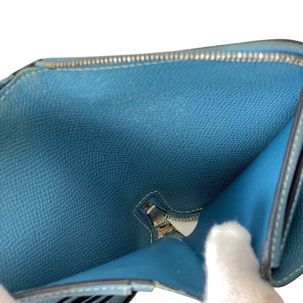 Hermes Azap Vertical Round Zip Wallet Compact Epsom Leather Blue Jean Capacity — view 9