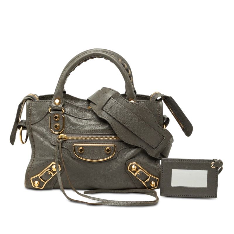 Balenciaga Classic Metal Edge Mini City 2-Way Shoulder Bag Gray Leather — view 8