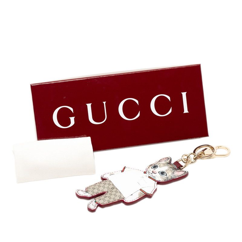 Gucci Yuko Higuchi Boris Cat Charm Key Holder Beige White Leather Plated — view 4