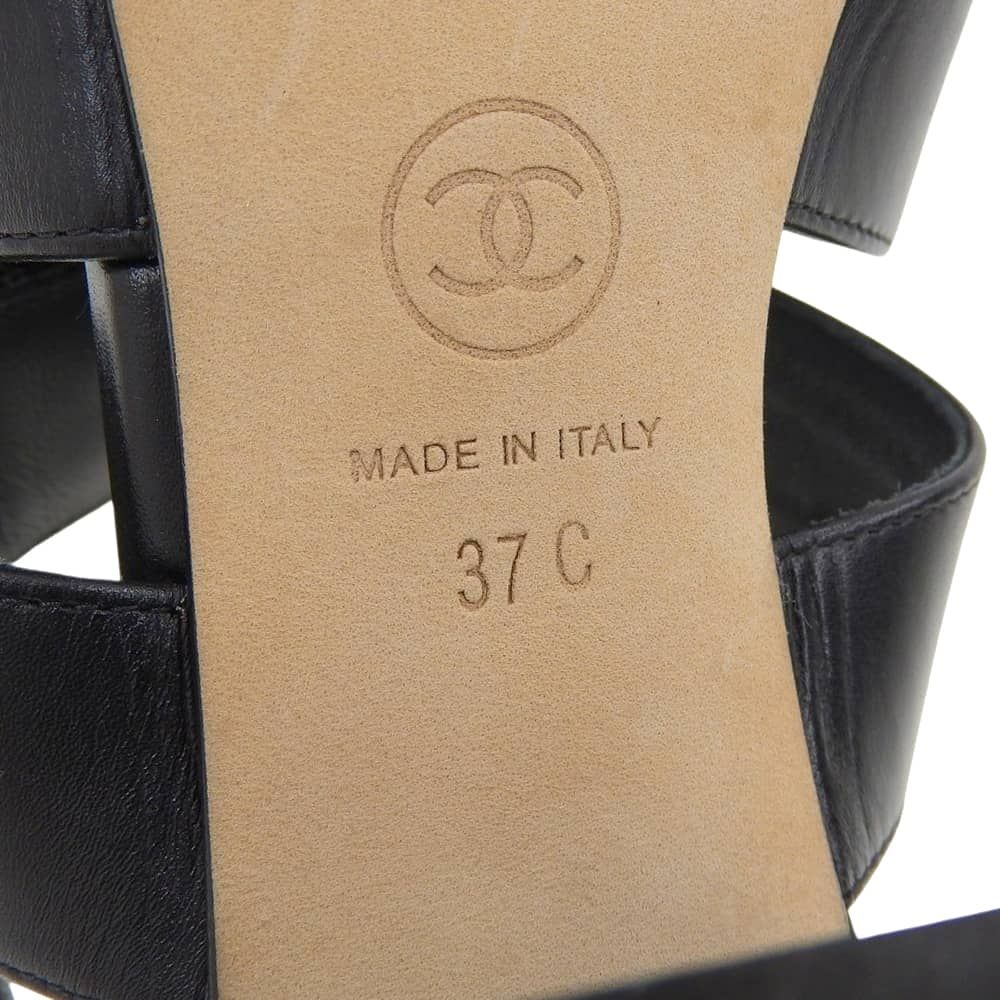 Chanel CC Logo Turnlock Back Strap Sandals Black — view 6