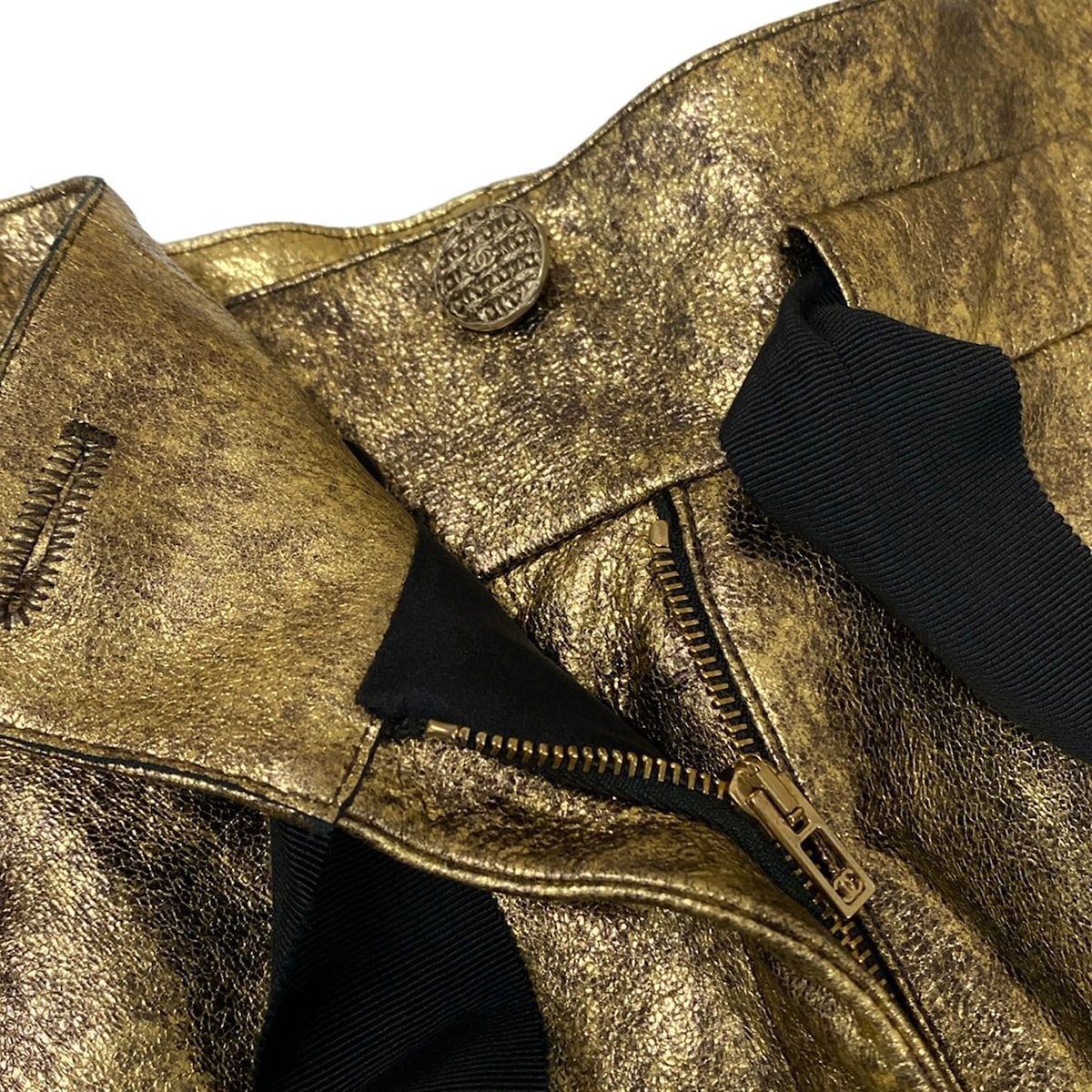 Chanel Pants Gold Full Length Lambskin Silk 34 — view 9