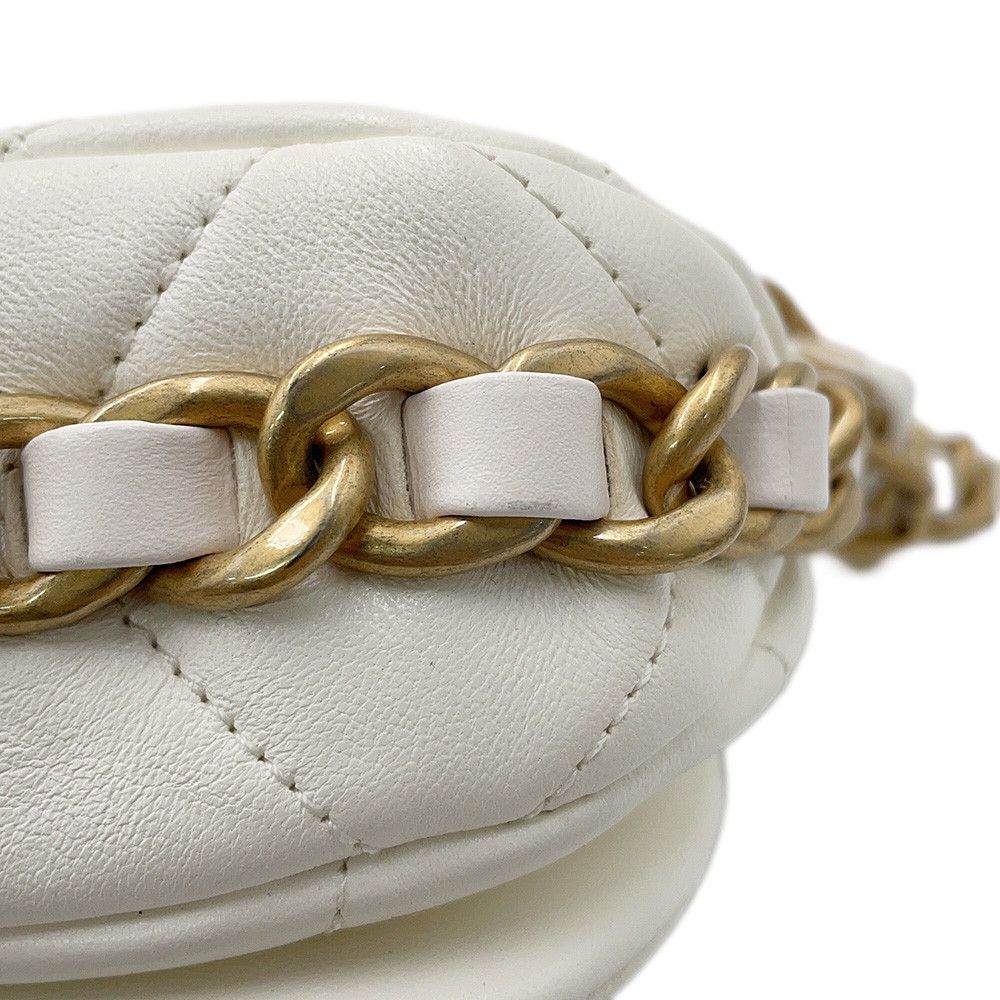 Chanel Chain Shoulder Bag Quilted CC Logo Lambskin White — view 8