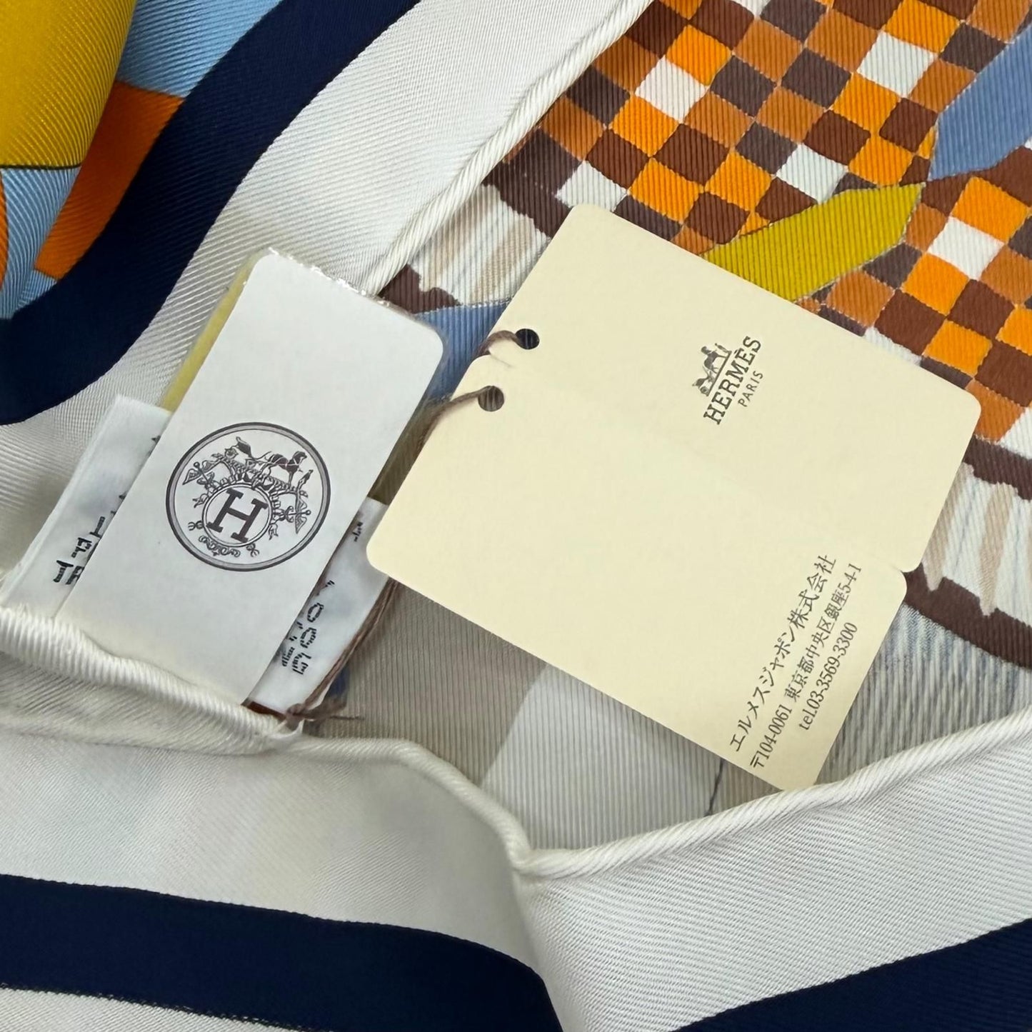 Hermes Carre 90 la Selle Imaginaire Silk 100% Blanc Bleu Brun Scarf — view 9