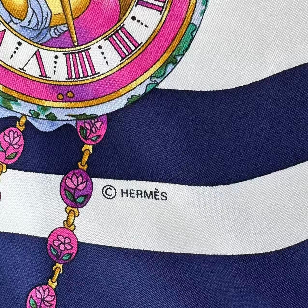 Hermes Scarf Carre 90 Parmi les Fleurs Je Compt Navy Silk — view 6