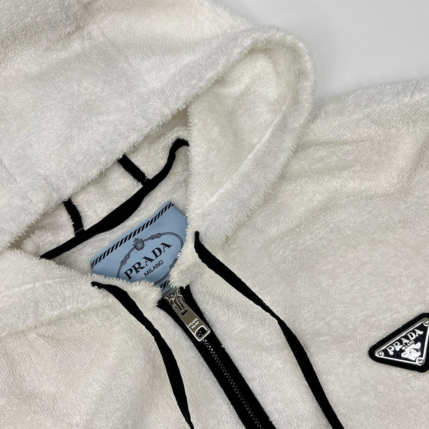 Prada Triangle Logo Cotton Hoodie 38 White Pile 38 — view 9