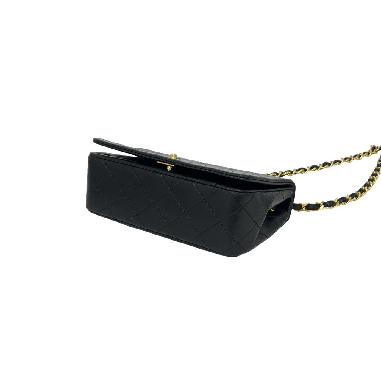 Chanel Vintage Quilted CC Logo Double Flap Lambskin Shoulder Bag Black — view 8
