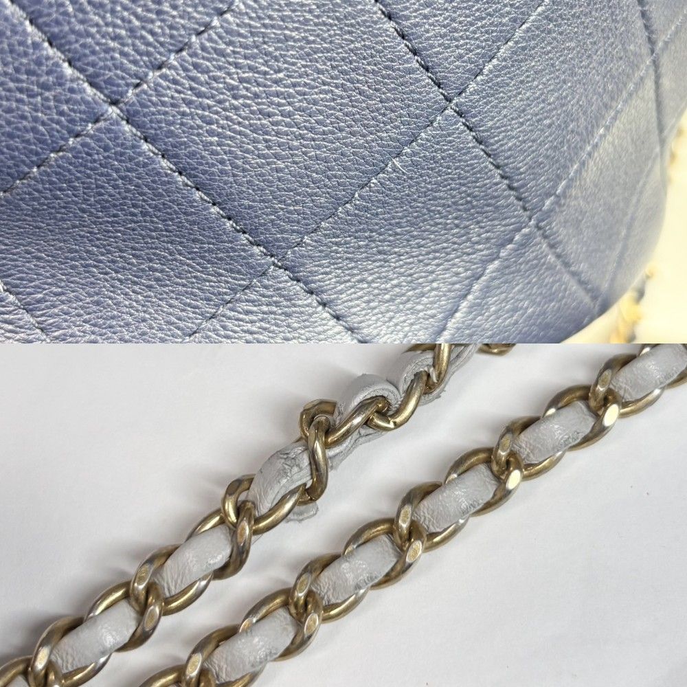 Chanel Shoulder Bag CC Logo Quilted Drawstring 2-Way Leather Navy Gold — view 8