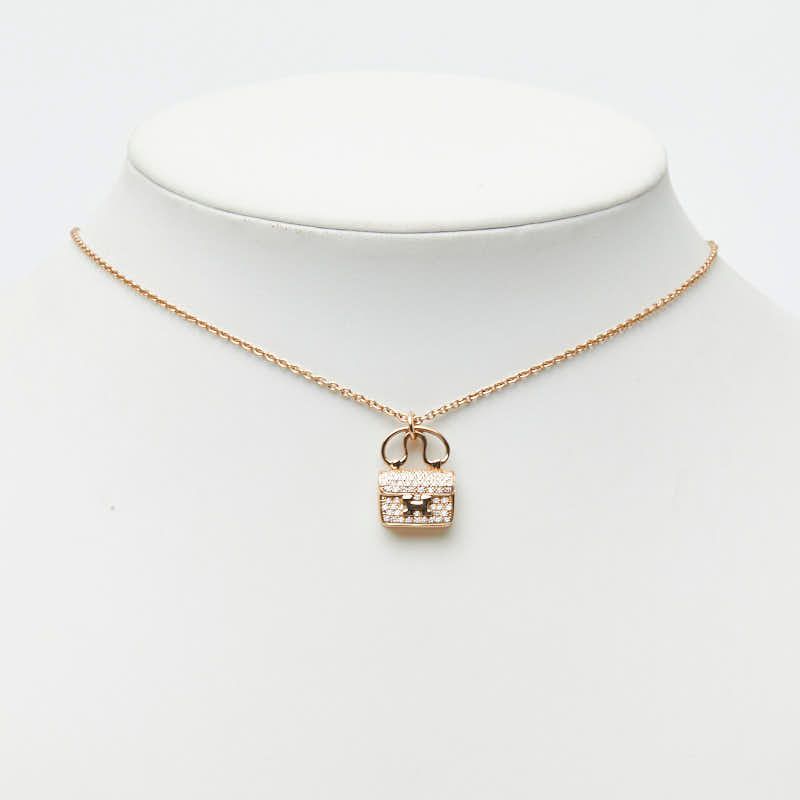 Hermes Amulette Constance Chain Pendant 00 18K Pink Gold Diamond — view 7
