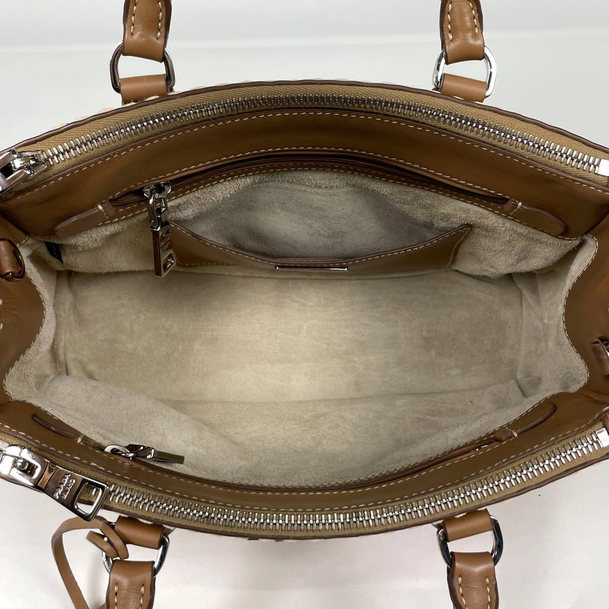 Prada Galleria Handbag 2-Way Stitch Leather Brown — view 8