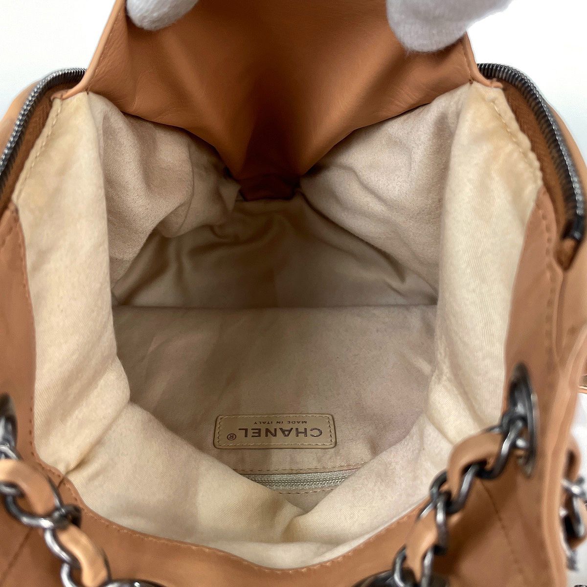 Chanel Backpack CC Logo Quilted Wild Stitch Leather Beige — view 8
