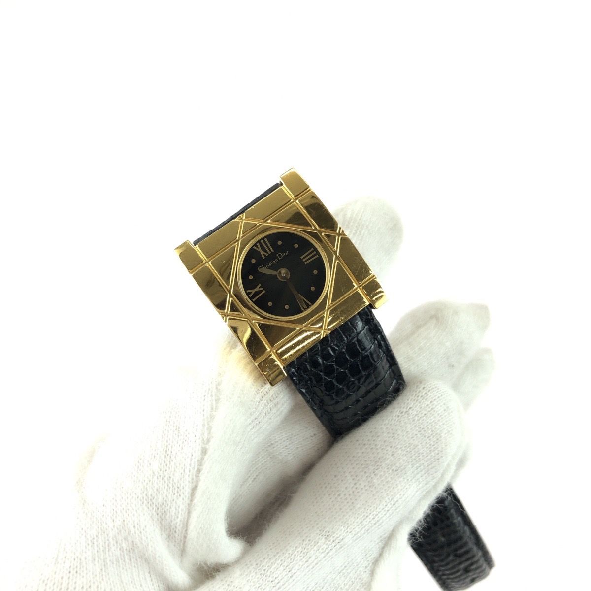 Dior Vintage Cannage Cool Carre Black Gold Stainless Steel Leather Watch — view 8