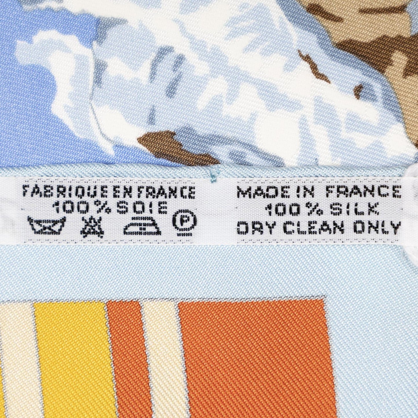 Hermes Scarf Light Blue Brown Yellow 100% Twillsilk — view 5