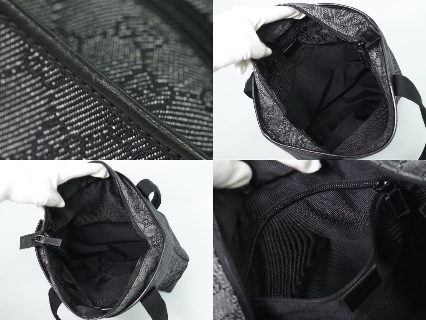 Gucci GG Canvas Leather Shoulder Bag Tote Black Second — view 8